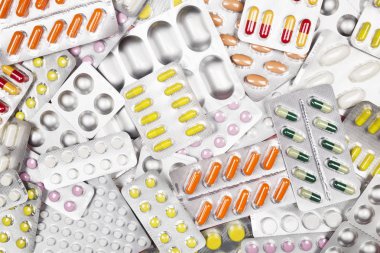 Çeşitli tıp hapları. Üstten Görünüm