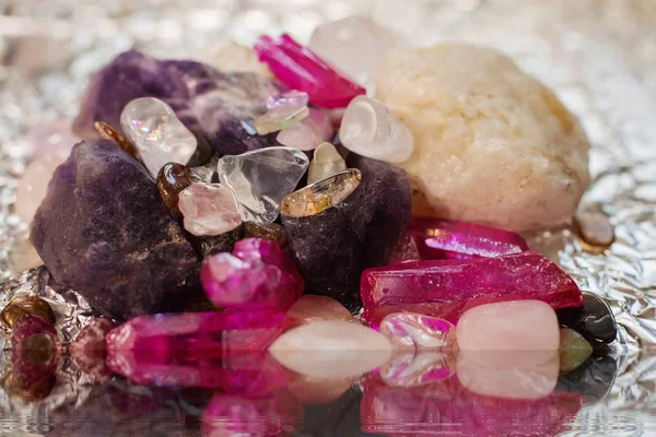 Pierres Naturelles Gemmes Améthystes Quartz — Photo