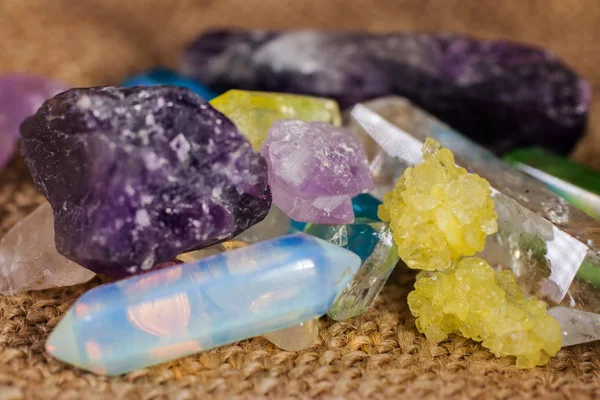 Various Semi Precious Stones Gems Close Crystals — Stock Photo, Image