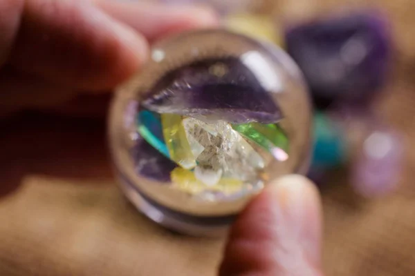 Crystals through a glass ball