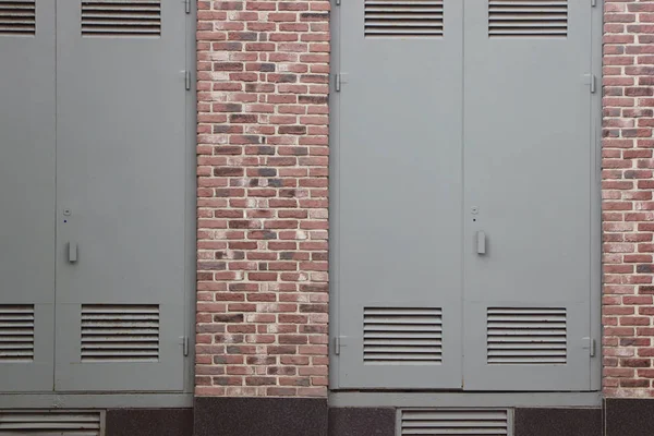 Fragment Metal Doors Vintage Brick Wall Template Space Text — 스톡 사진