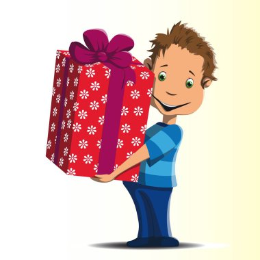 Mutlu küçük çocuk harika bir hediye verir