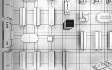 Depolama iç görsellemesinin üzerinde, 3d gri illüstrasyon 