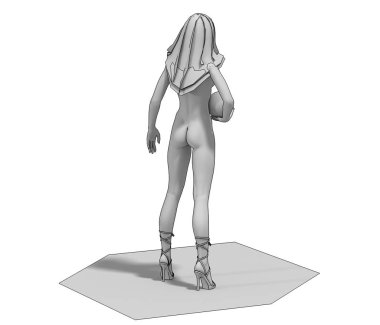 Toplu çıplak kızın üç boyutlu gri modeli. 