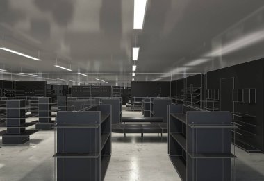 Kıyafetler iç mekan görüntülemesi, 3 boyutlu illüstrasyon 