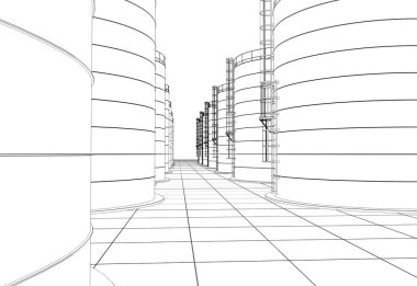 Endüstriyel tank binaları, 3 boyutlu görselleştirme, illüstrasyon