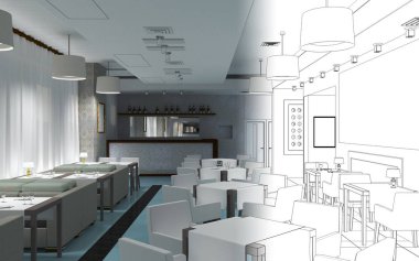 Kafe içi görselleştirme, 3D çizim çizimi 