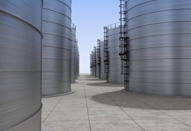 Endüstriyel tank binaları, 3 boyutlu görselleştirme, illüstrasyon