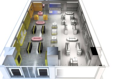 Kıyafetler iç mekan görüntülemesi, 3 boyutlu illüstrasyon 