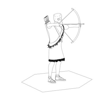 Beyaz zemin üzerinde antik okçu çizgisi çizimi