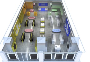 Renkli giysiler iç görüntü depolama, 3 boyutlu illüstrasyon 