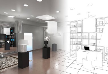 İç dizayn ve boş oda. 3d illüstrasyon