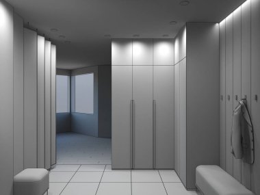 Boş oda iç tasviri, 3 boyutlu illüstrasyon 