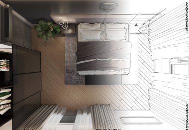 Modern düz iç görselleştirme, 3D illüstrasyon