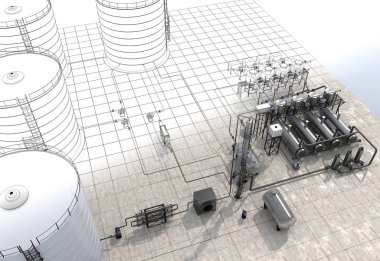 Endüstriyel tank binaları, 3 boyutlu görselleştirme, illüstrasyon