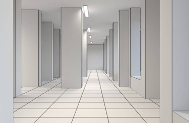 Boş oda iç tasviri, 3 boyutlu illüstrasyon 