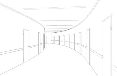Siyah ve beyaz, içi boş koridor çizimi