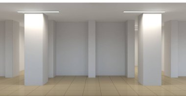 Boş oda iç tasviri, 3 boyutlu illüstrasyon 