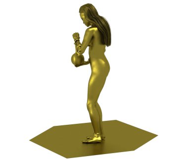 Camdan ampullü çıplak bir kızın 3D altın çizimi 