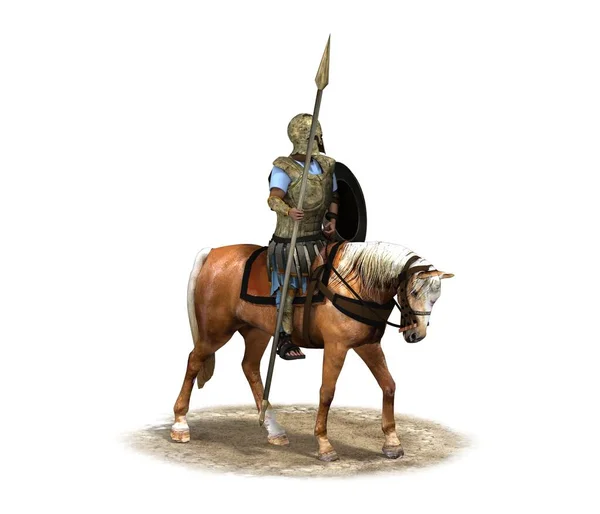 白い背景に馬の戦士の3Dイラスト — ストック写真