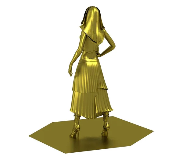 Gold Model Girl Dress Ball Isolated White Background — Stock Photo, Image