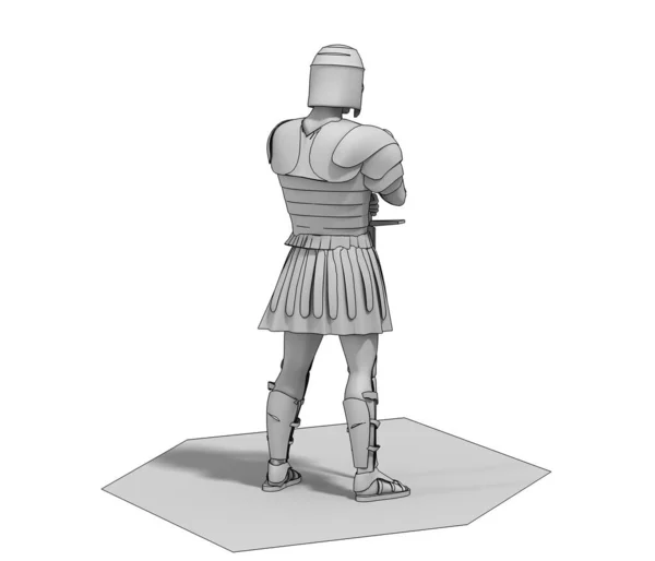 Модель Римского Воина Мечом Белом Фоне — стоковое фото