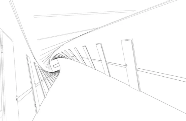 Black White Curved Lined Corridor Interior Illustration — Stock Photo, Image