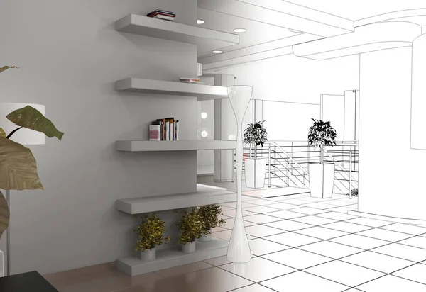 Diseño Interior Con Habitación Vacía Ilustración — Foto de Stock
