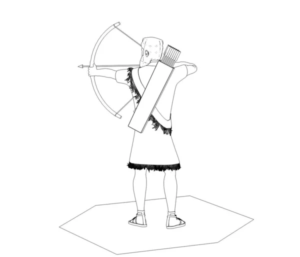 Черно Белая Линия Иллюстрации Древнего Лучника Белом Фоне — стоковое фото