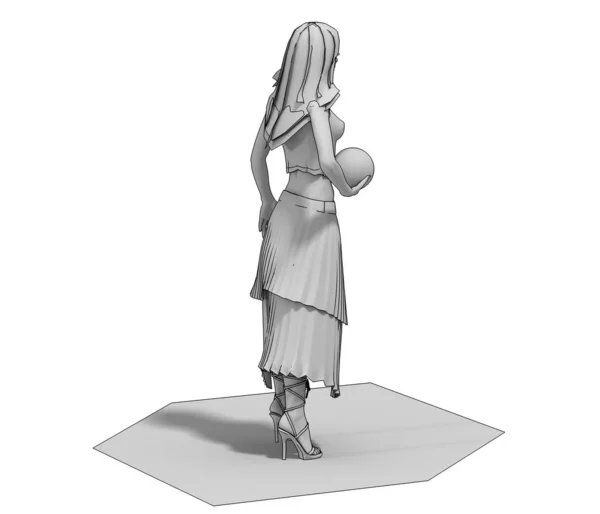 Grey Model Girl Dress Ball Isolated White Background — Stock Photo, Image