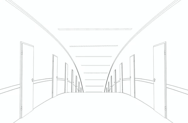 Ilustración Interior Del Pasillo Curvado Blanco Negro — Foto de Stock