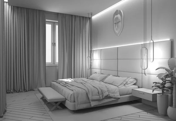 Modern flat interior visualization, 3D illustration