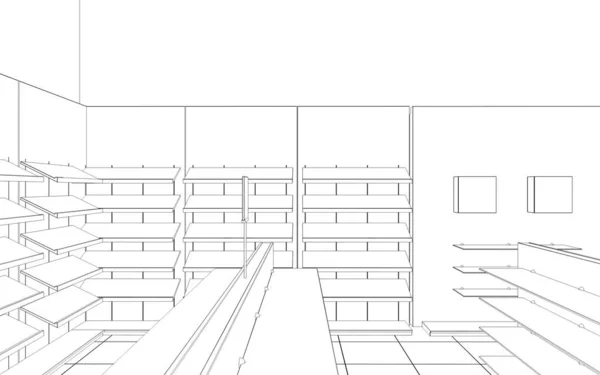 Visualización Interior Tienda Forrada Blanco Negro Ilustración —  Fotos de Stock