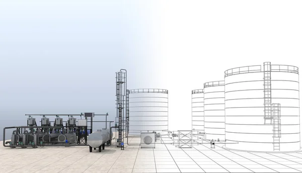 Industrial tanks buildings, 3d visualization, illustration