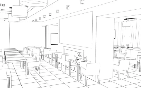 Cafe Interieur Visualisierung Skizze Illustration — Stockfoto