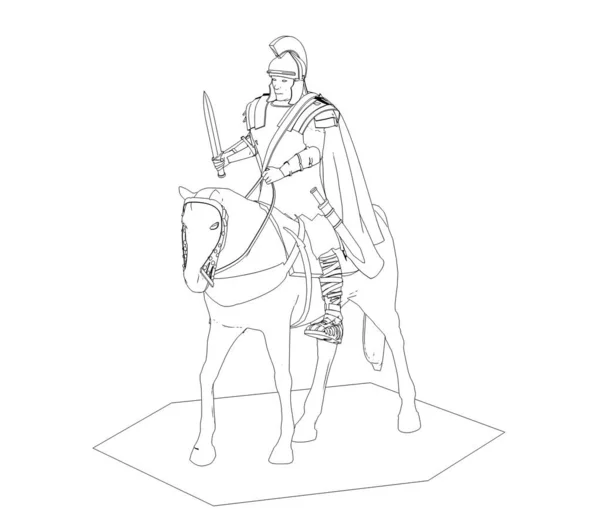 3d illustration of warrior on horse on white background