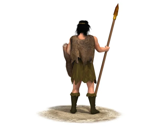 Color Illustration Ancient Man Spear Shield White Background — Stock Photo, Image