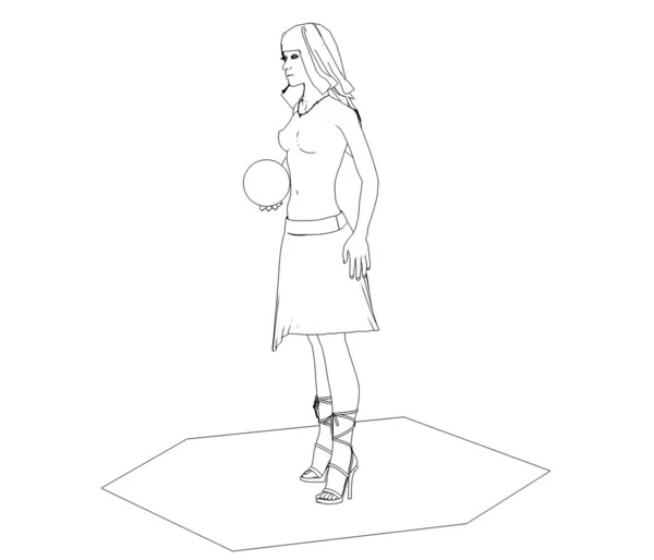 Skizze Illustration Von Nackten Mädchen Mit Ball Auf Weißem Hintergrund — Stockfoto