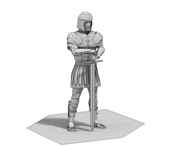 Model Van Rome Krijger Met Zwaard Witte Achtergrond — Stockfoto