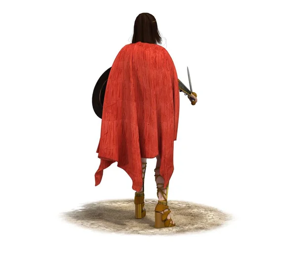 Farbabbildung Der Kriegerin Mit Schwert Und Schild — Stockfoto