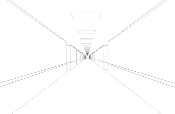 Illustrazione Interna Corridoio Vuoto Foderato Bianco Nero — Foto Stock