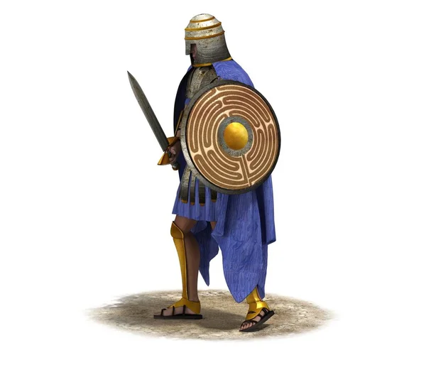 Beyaz Arka Planda Kılıç Kalkanla Roma Savaşçısının Renk Modeli — Stok fotoğraf