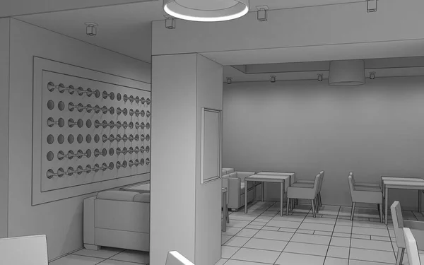 Cafe Interior Visualization Sketch Illustration — Stock Photo, Image