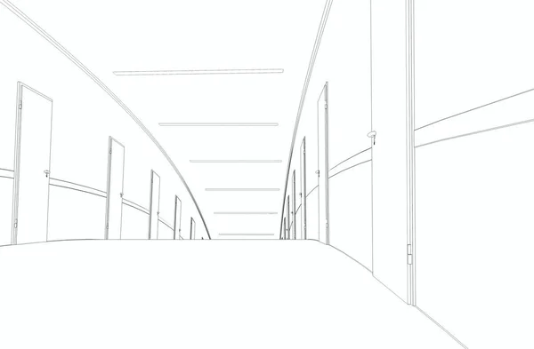 Black White Curved Lined Corridor Interior Illustration — Stock Photo, Image