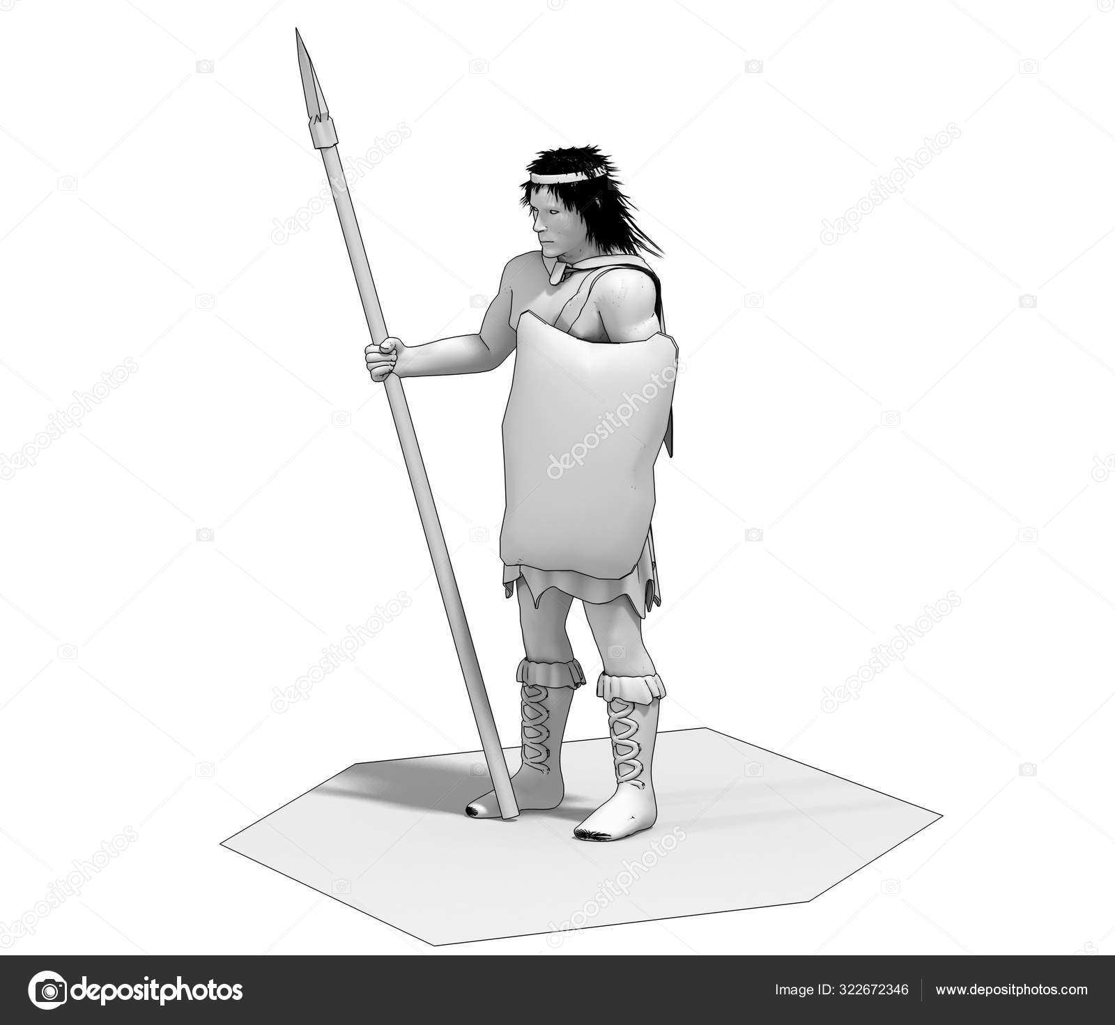 Рисунок человек с копьем