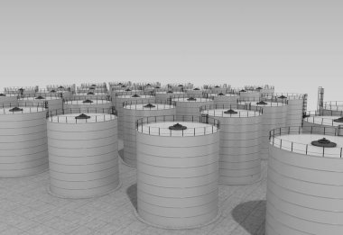 Endüstriyel tank binaları, 3 boyutlu görselleştirme, illüstrasyon