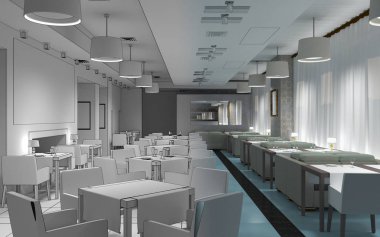 Kafe içi görselleştirme, 3D çizim çizimi 