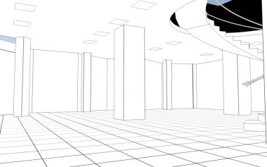 Boş oda iç tasviri, 3 boyutlu illüstrasyon 