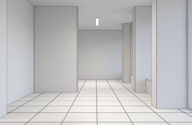 Boş oda iç tasviri, 3 boyutlu illüstrasyon 
