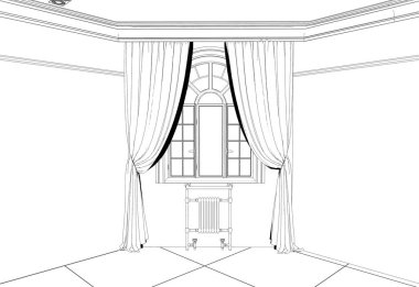 Modern oda iç tasviri, 3 boyutlu illüstrasyon